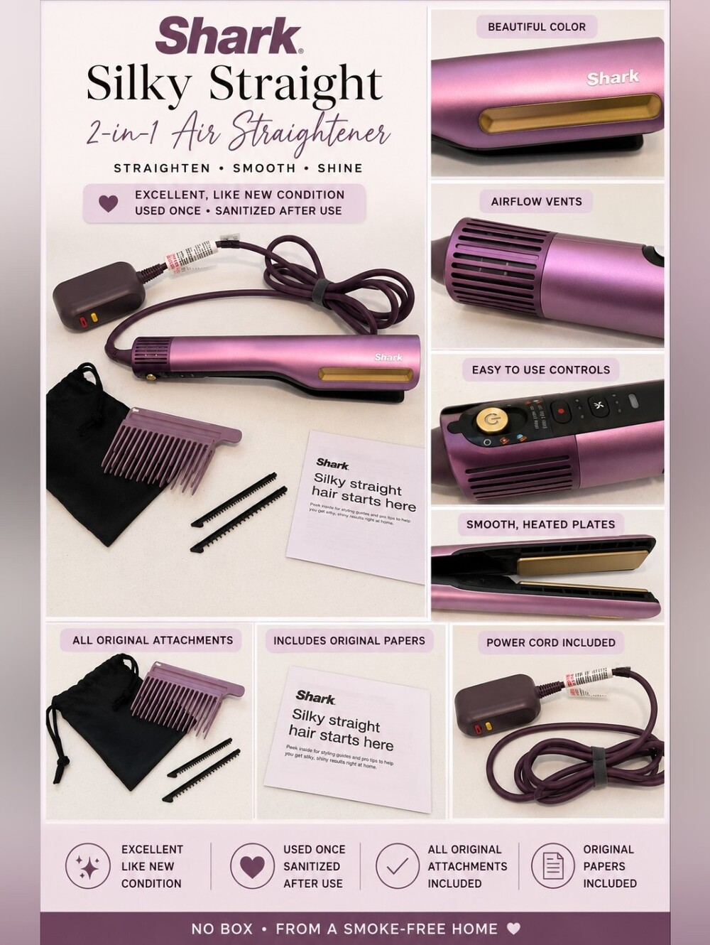 Shark Silky Straight 2-in-1 Air Straightener – Pink/Purple
